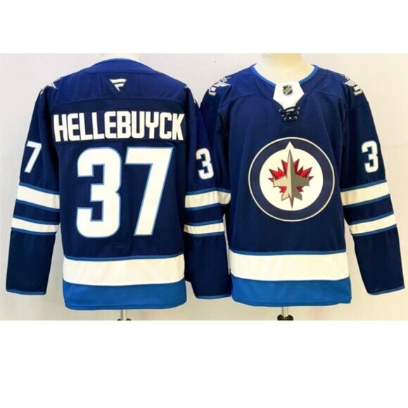 Mens Connor Hellebuyck Navy Stitched Jersey - Picture 1 of 1